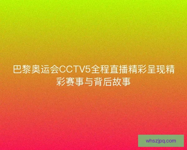 巴黎奥运会CCTV5全程直播精彩呈现精彩赛事与背后故事